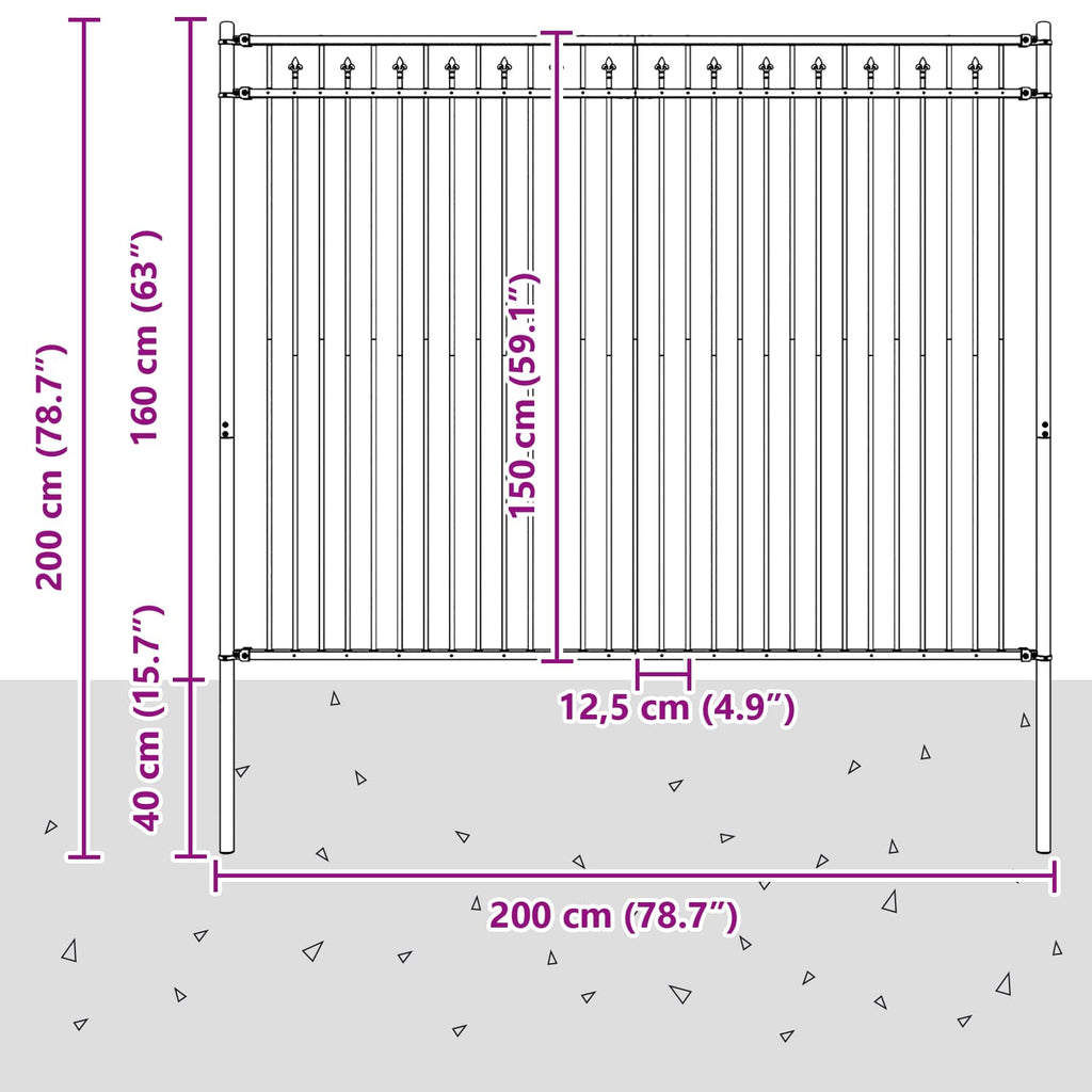 Recinzione a picchetto Baarlo Nero 200x200 cm - Acciaio verniciato a polvere
