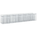 Letto rialzato in gabbione 2 pezzi argento 300x50x60 cm