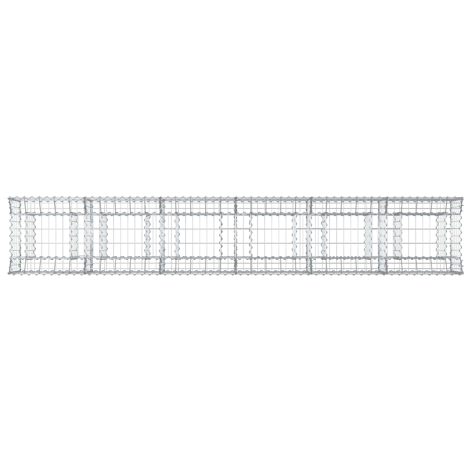 Letto rialzato in gabbione 2 pezzi argento 300x50x60 cm