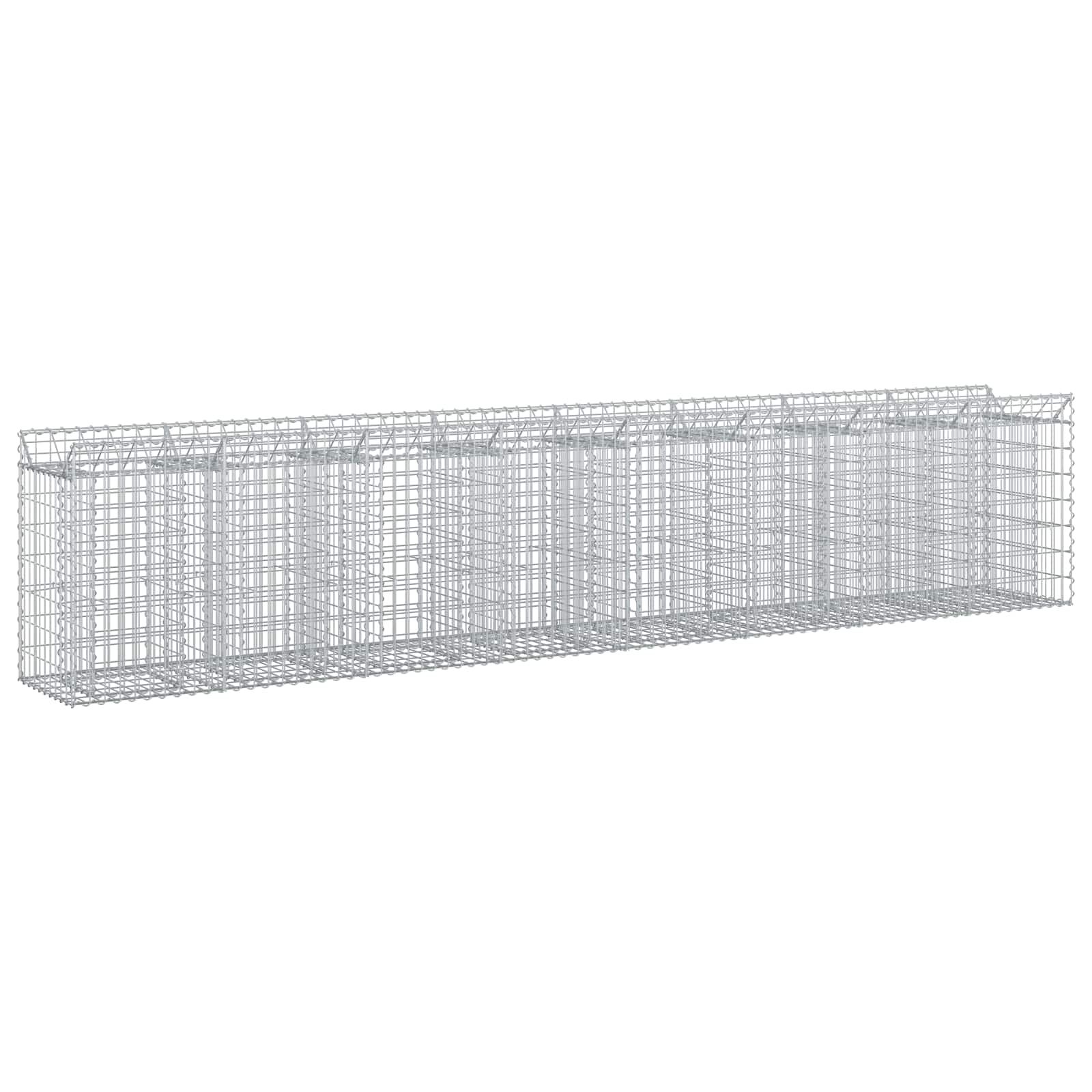 Letto rialzato in gabbione 3 pz Argento 400x50x80 cm