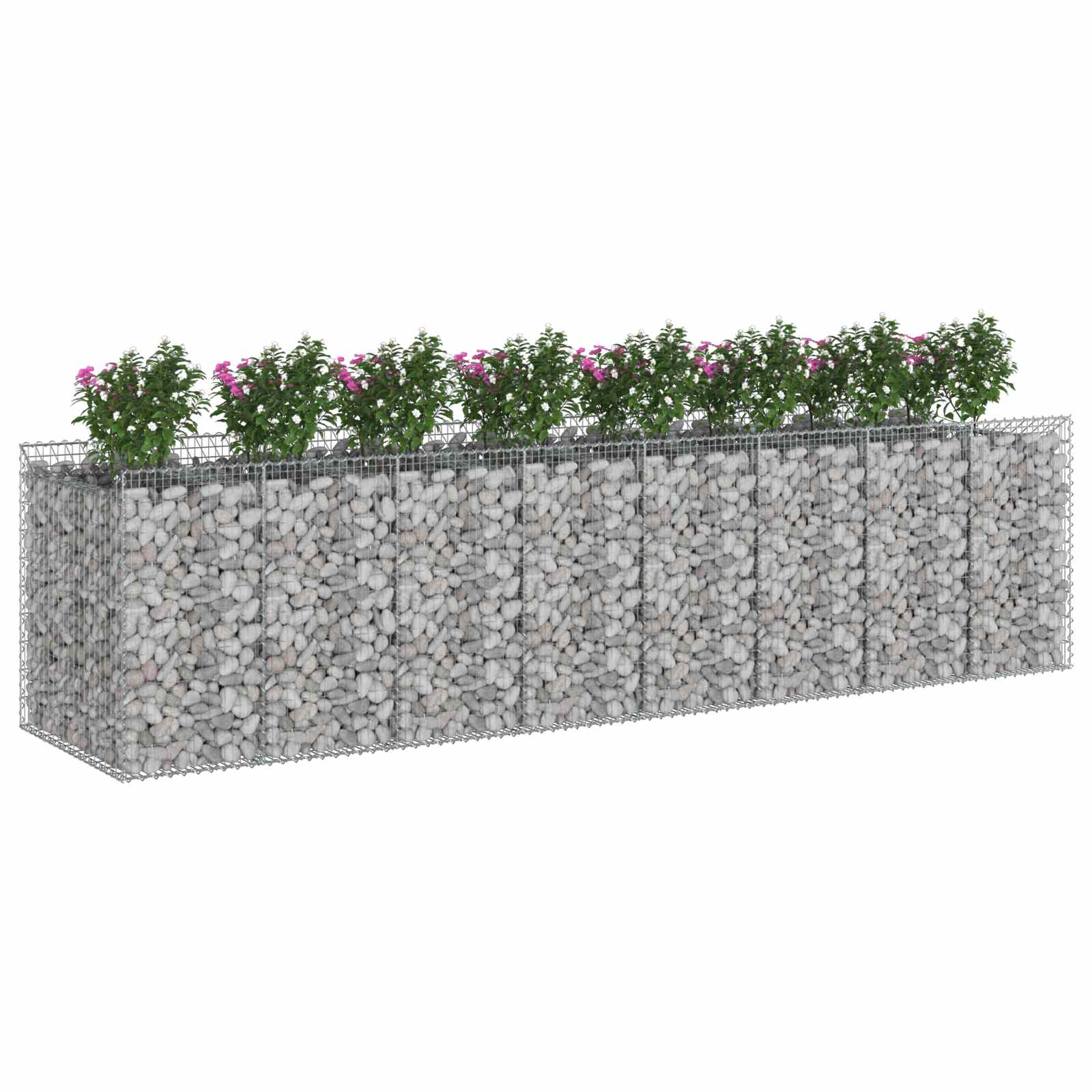 Letto rialzato in gabbione 4 pezzi argento 400x100x100 cm acciaio zincato
