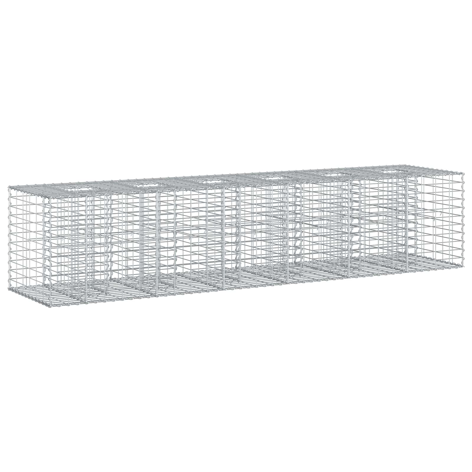 Letto rialzato in gabbione 2 pezzi acciaio galvanizzato argento 260 x 60 x 55 cm