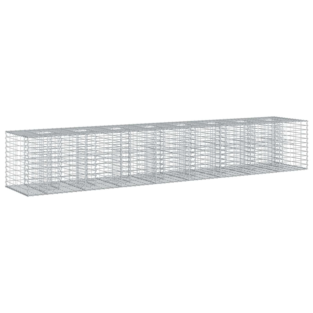 Letto rialzato in gabbione 2 pezzi Argento 340 x 60 x 55 cm
