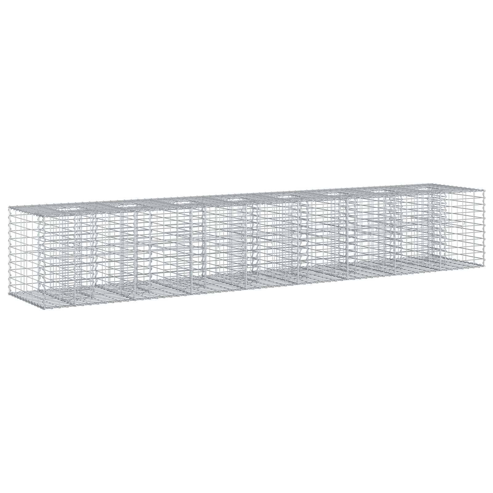 Letto rialzato in gabbione 2 pezzi Argento 340 x 60 x 55 cm