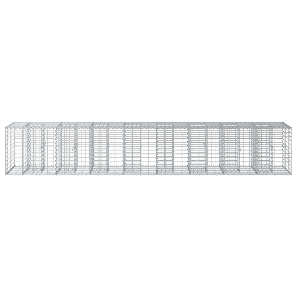 Letto rialzato in gabbione 2 pezzi Argento 340 x 60 x 55 cm