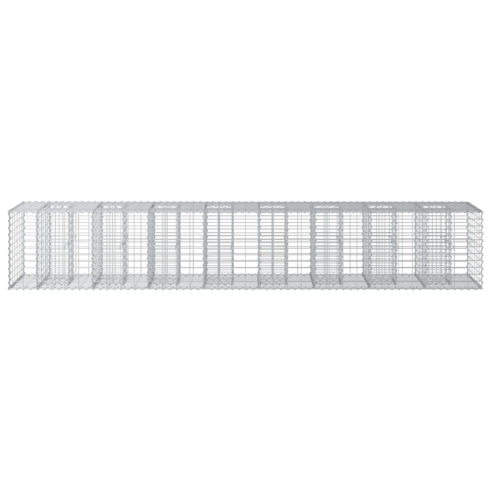 Letto rialzato in gabbione 2 pezzi Argento 340 x 60 x 55 cm