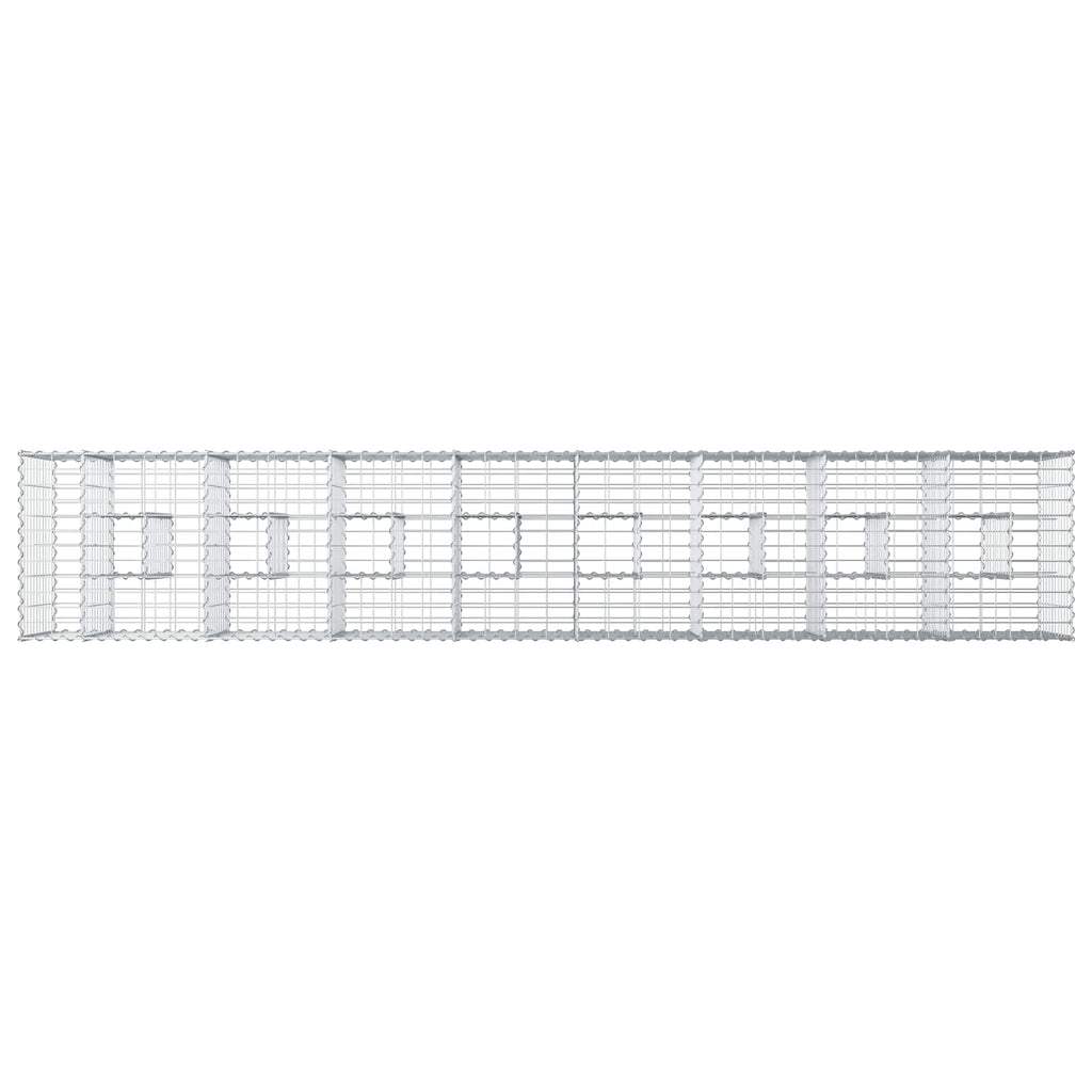Letto rialzato in gabbione 2 pezzi Argento 340 x 60 x 55 cm