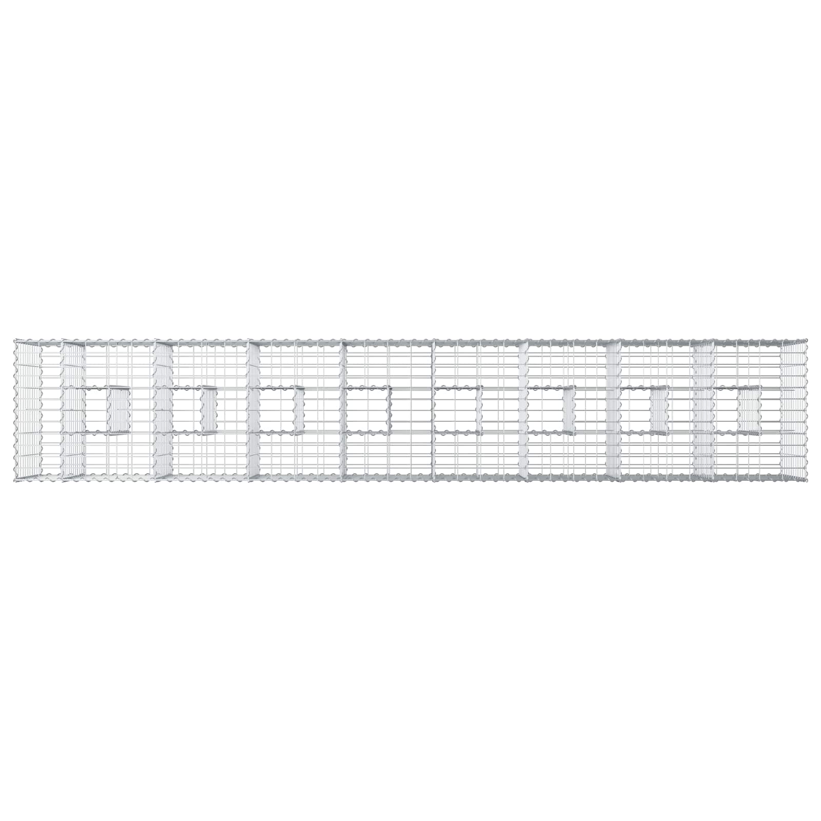 Letto rialzato in gabbione 2 pezzi Argento 340 x 60 x 55 cm