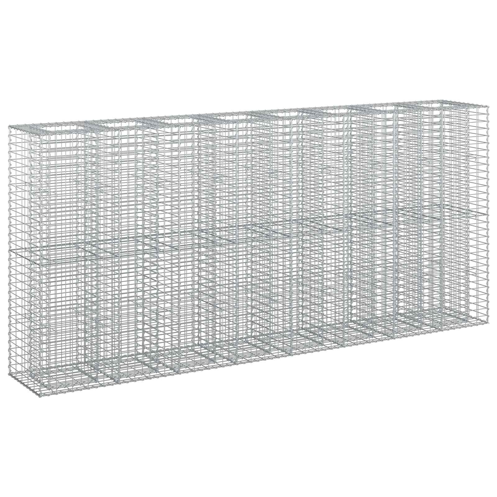 Letto rialzato in gabbione 4 pezzi acciaio galvanizzato 330 x 50 x 150 cm argento