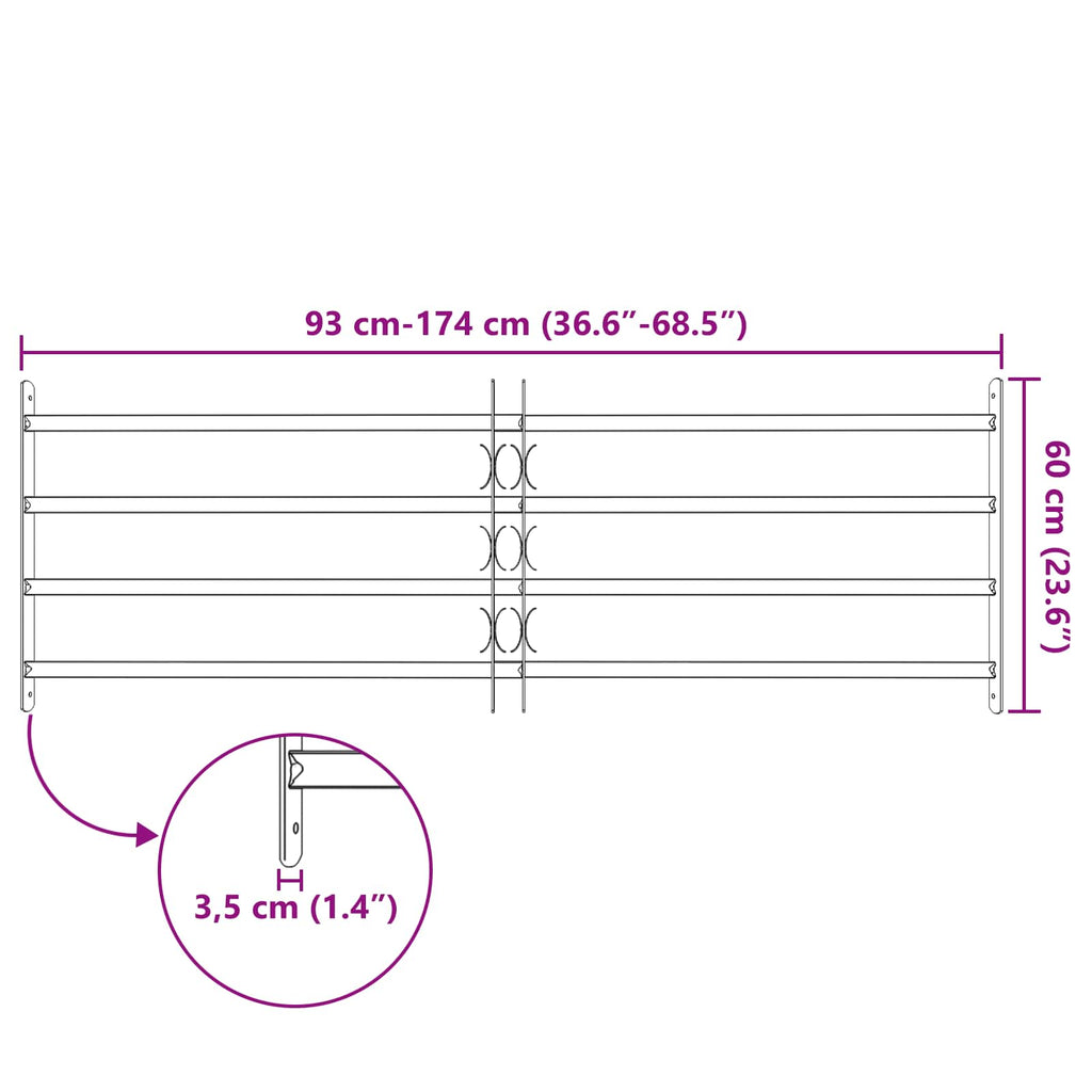 Griglia di sicurezza per finestre con 4 barre trasversali 930-1740 mm - Set 3 pz