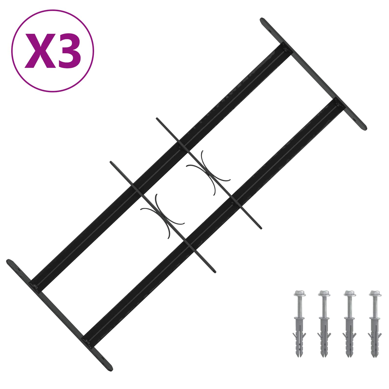 Griglia di Sicurezza per Finestre con 2 Traverse 43-74 cm - Set 3 pezzi