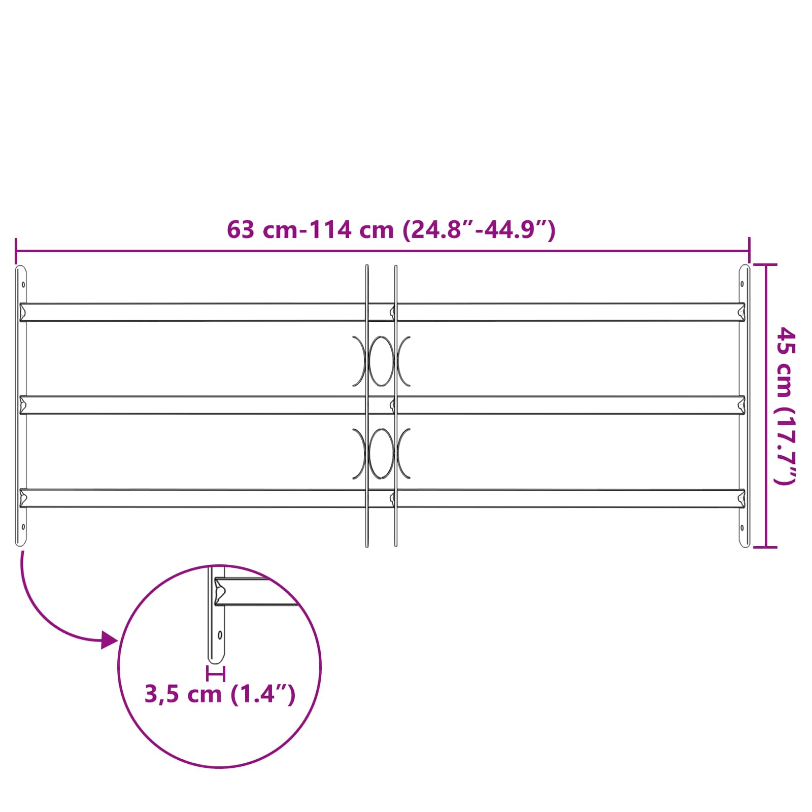 Griglia di Sicurezza per Finestra con 3 Traversine - Set 3 pcs