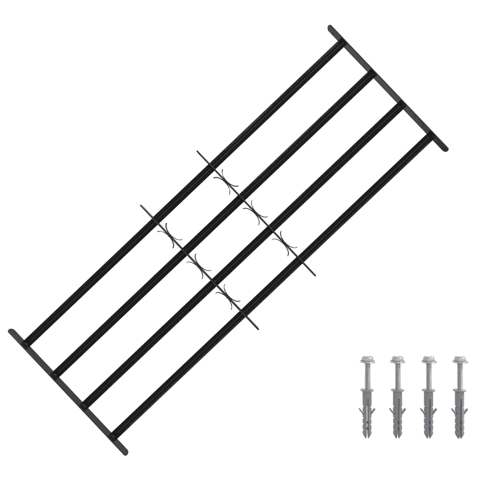 Griglia di sicurezza per finestre con 4 barre trasversali 93-174 cm - Acciaio nero - 3 pezzi