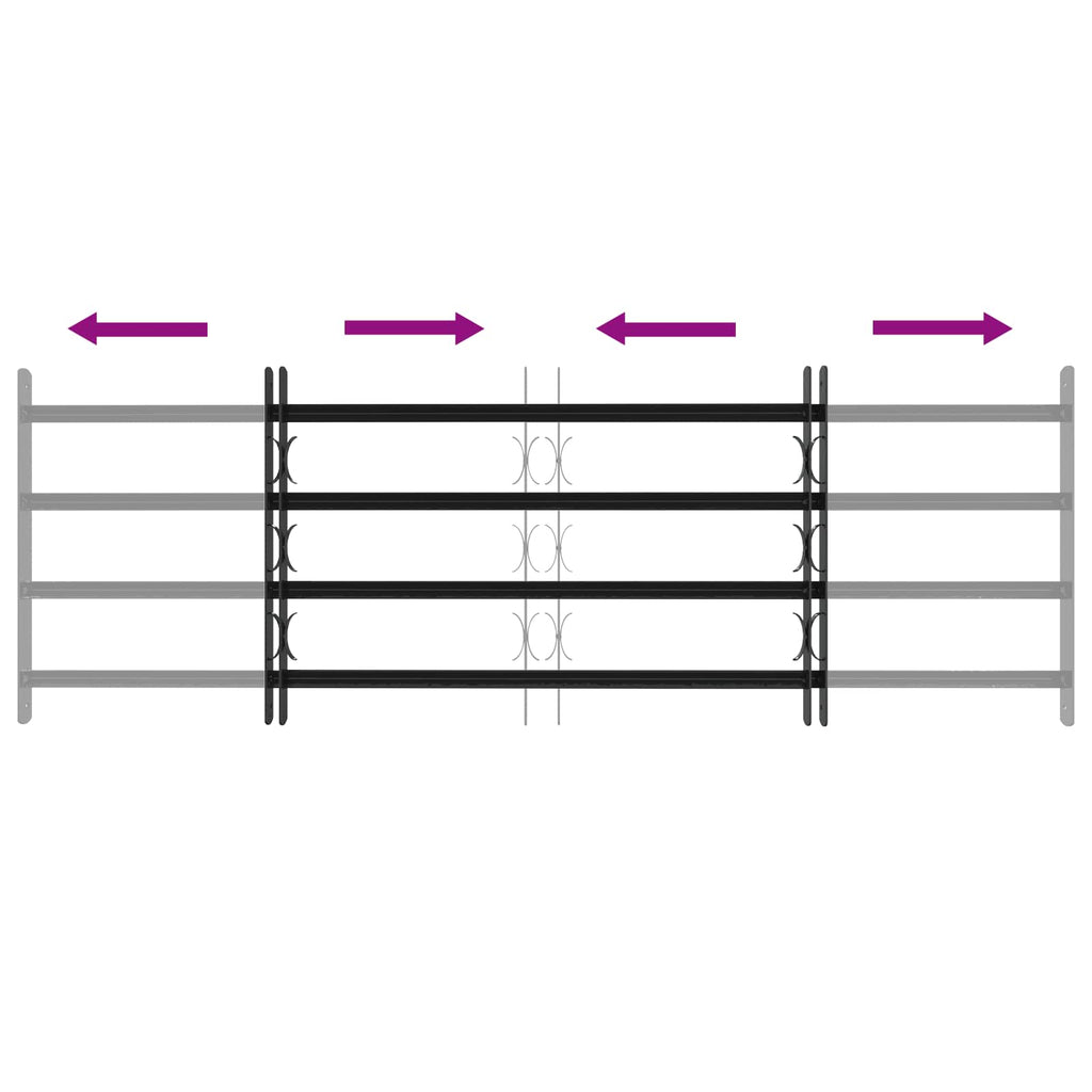 Griglia di sicurezza per finestre con 4 barre trasversali 93-174 cm - Acciaio nero - 3 pezzi