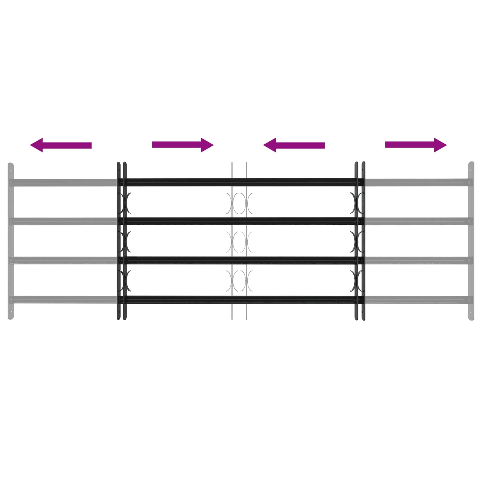 Griglia di sicurezza per finestre con 4 barre trasversali 93-174 cm - Acciaio nero - 3 pezzi