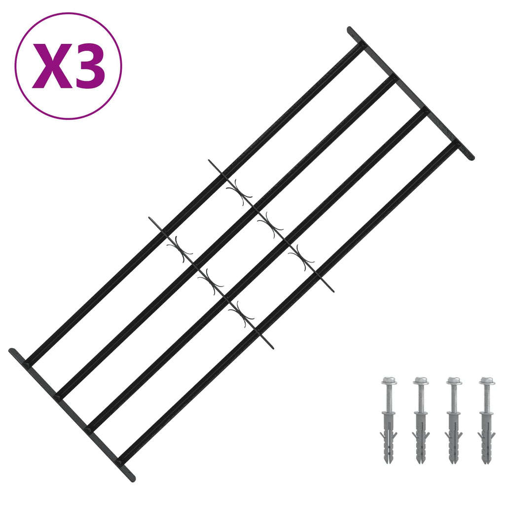 Griglia di sicurezza per finestre con 4 barre trasversali 93-174 cm - Acciaio nero - 3 pezzi