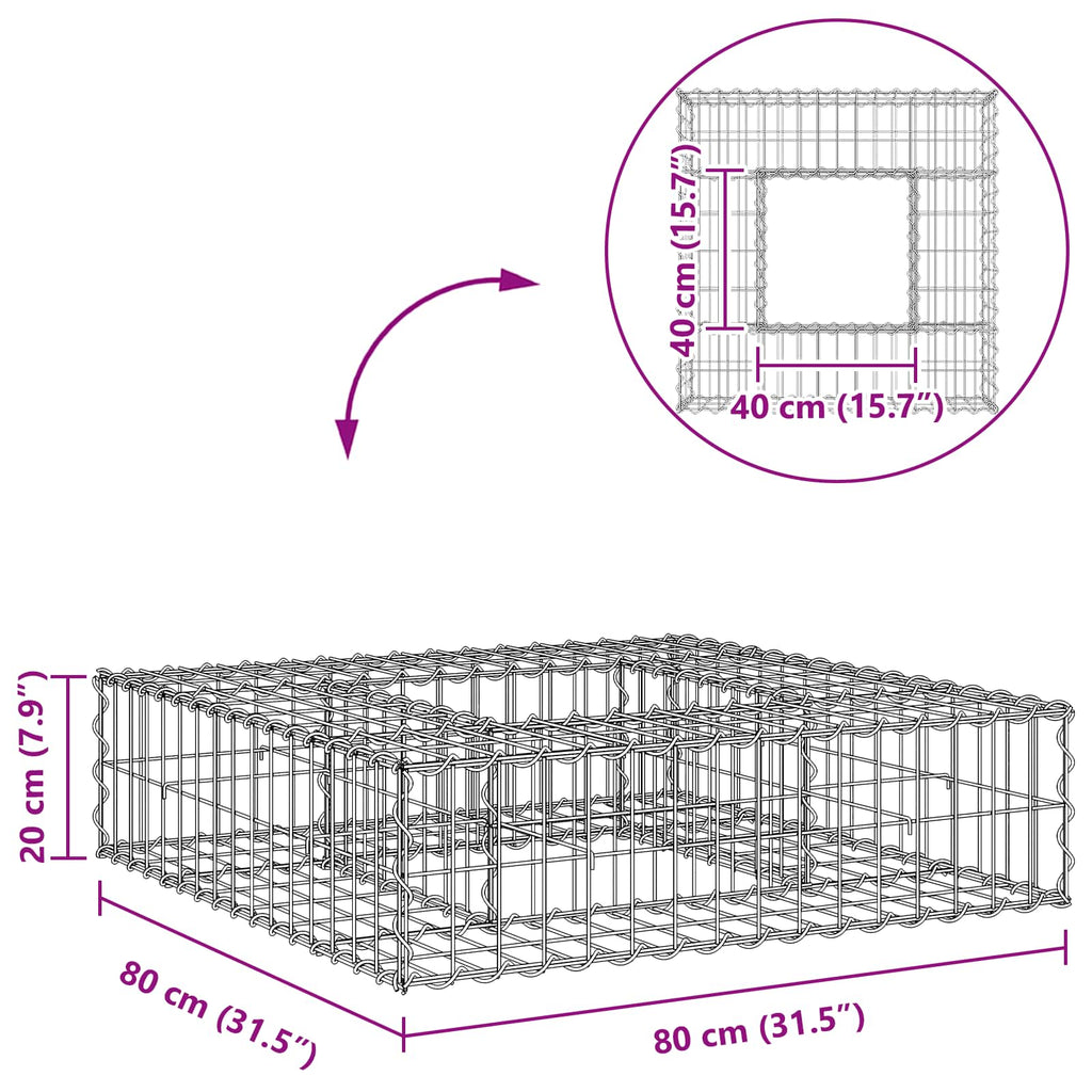 Letto rialzato in gabbione Argento 80x80x20 cm