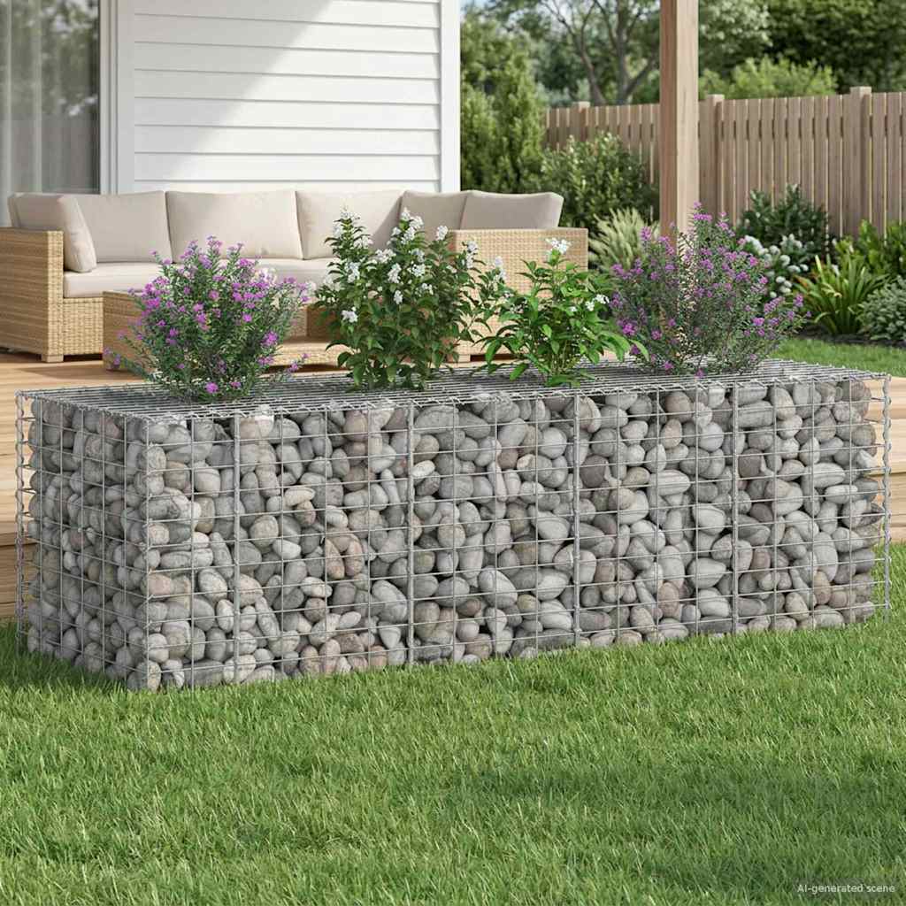 Letto rialzato in gabbione in acciaio galvanizzato 180x60x55 cm Argento