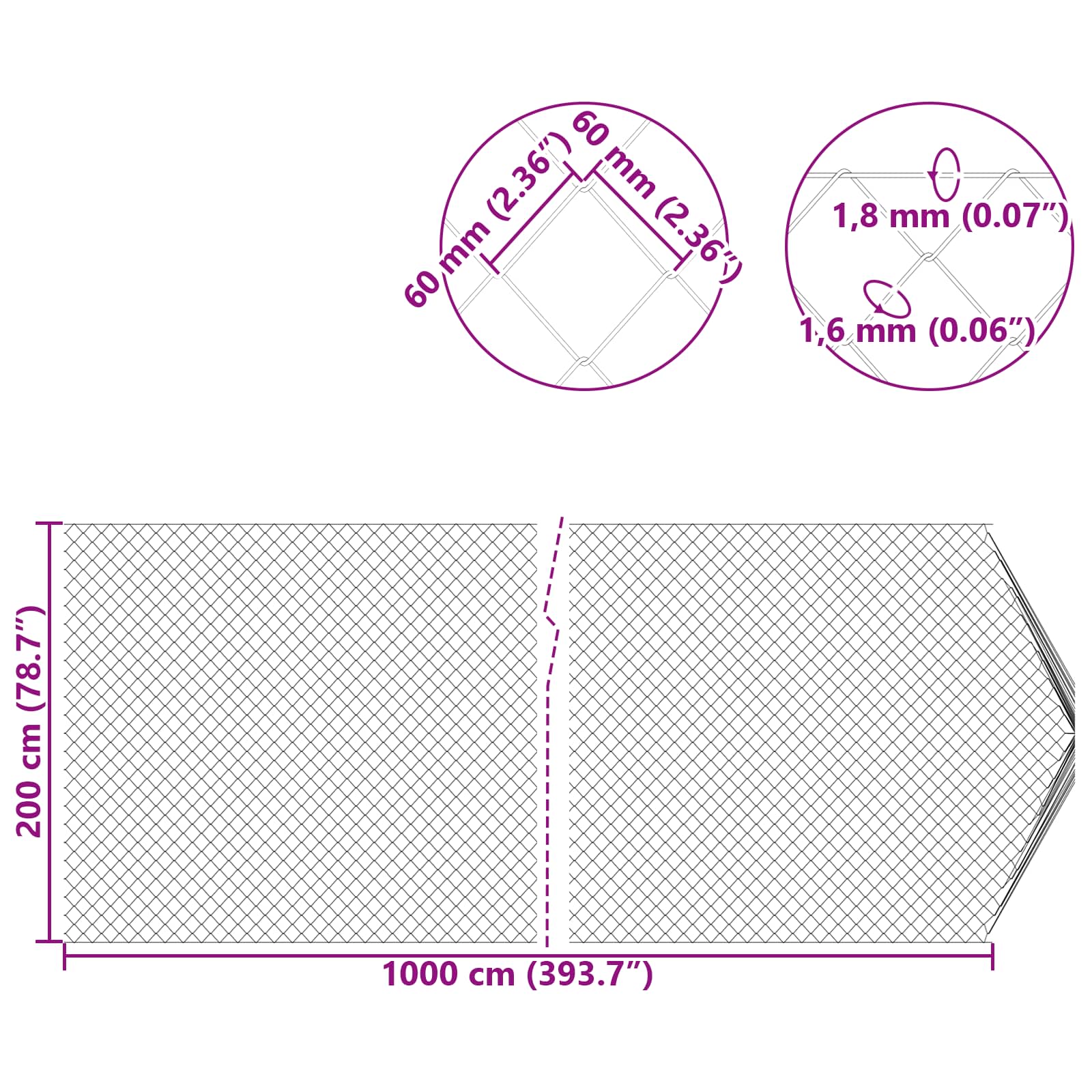 Recinzione a rete metallica galvanizzata 2 x 10 m