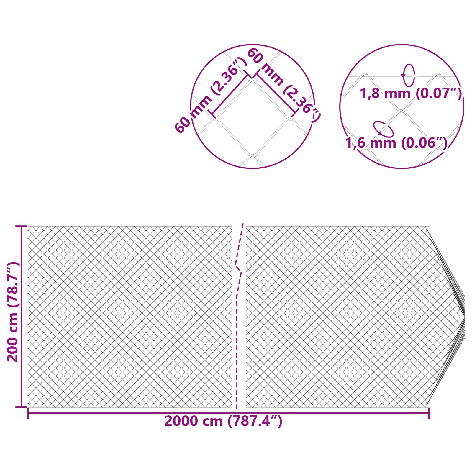 Recinzione a rete metallica galvanizzata 2 x 20 m