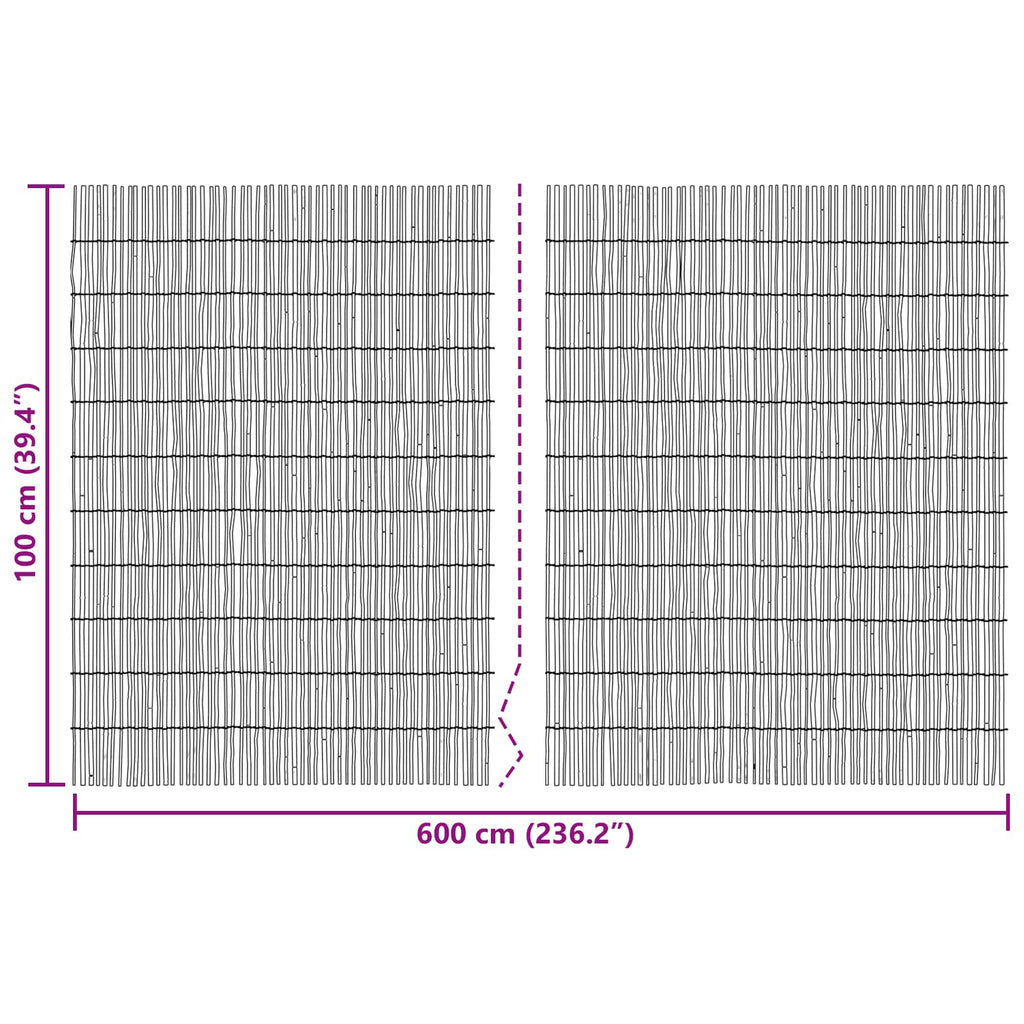 Recinzione per Giardino Carbonizzato 600 x 100 cm in Giunco