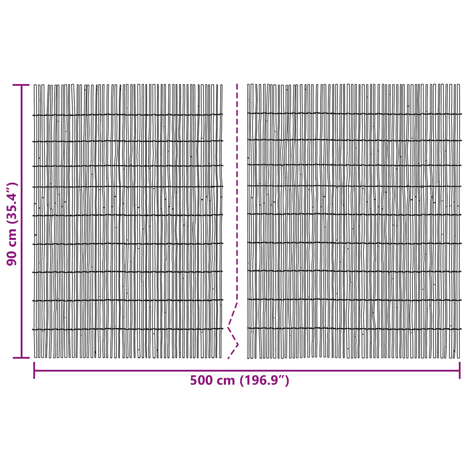 Recinzione per Giardino Carbonizzata in Giunco 500 x 90 cm