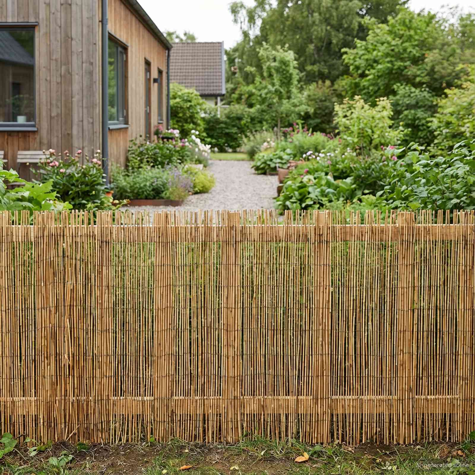 Recinzione per Giardino Carbonizzato in Giunco 600 x 90 cm