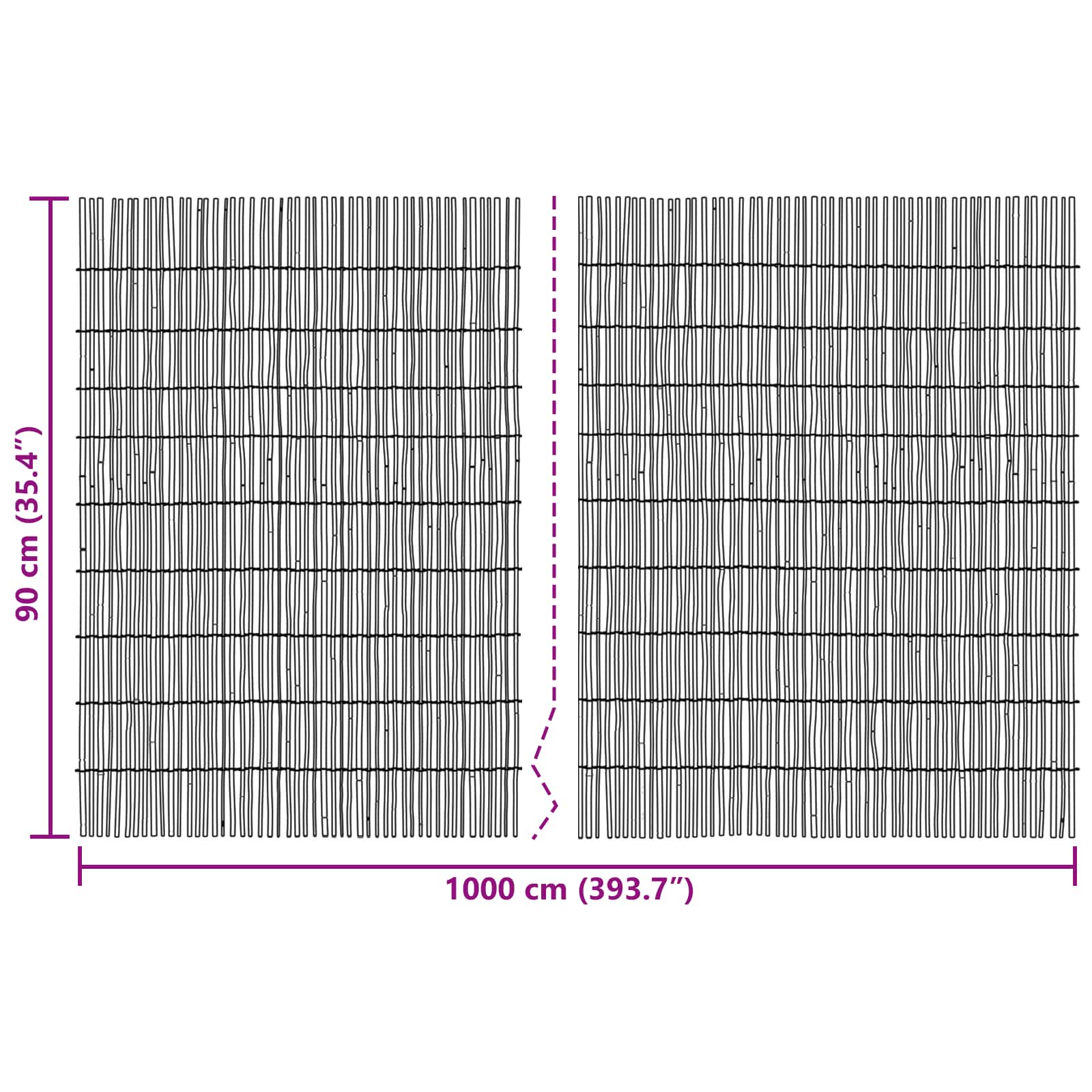 Recinzione per Giardino Carbonizzato 1000 x 90 cm Giunco
