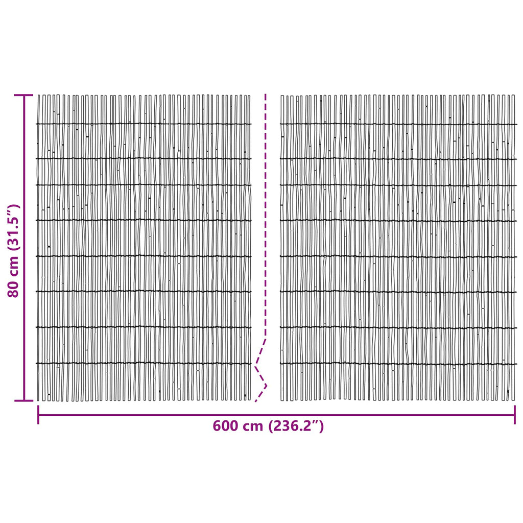 Recinzione per Giardino Carbonizzato 600 x 80 cm in Giunco