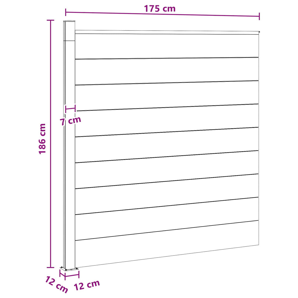 Pannello di Recinzione WPC e Alluminio Nero 175x186 cm