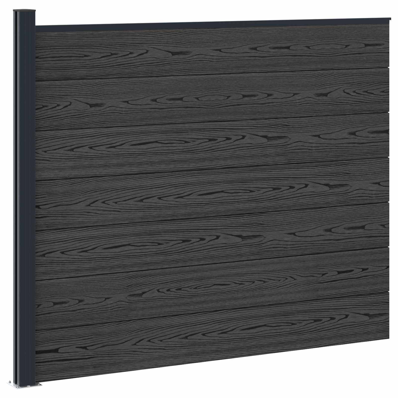 Pannello di Recinzione WPC e Alluminio Nero 175x146 cm