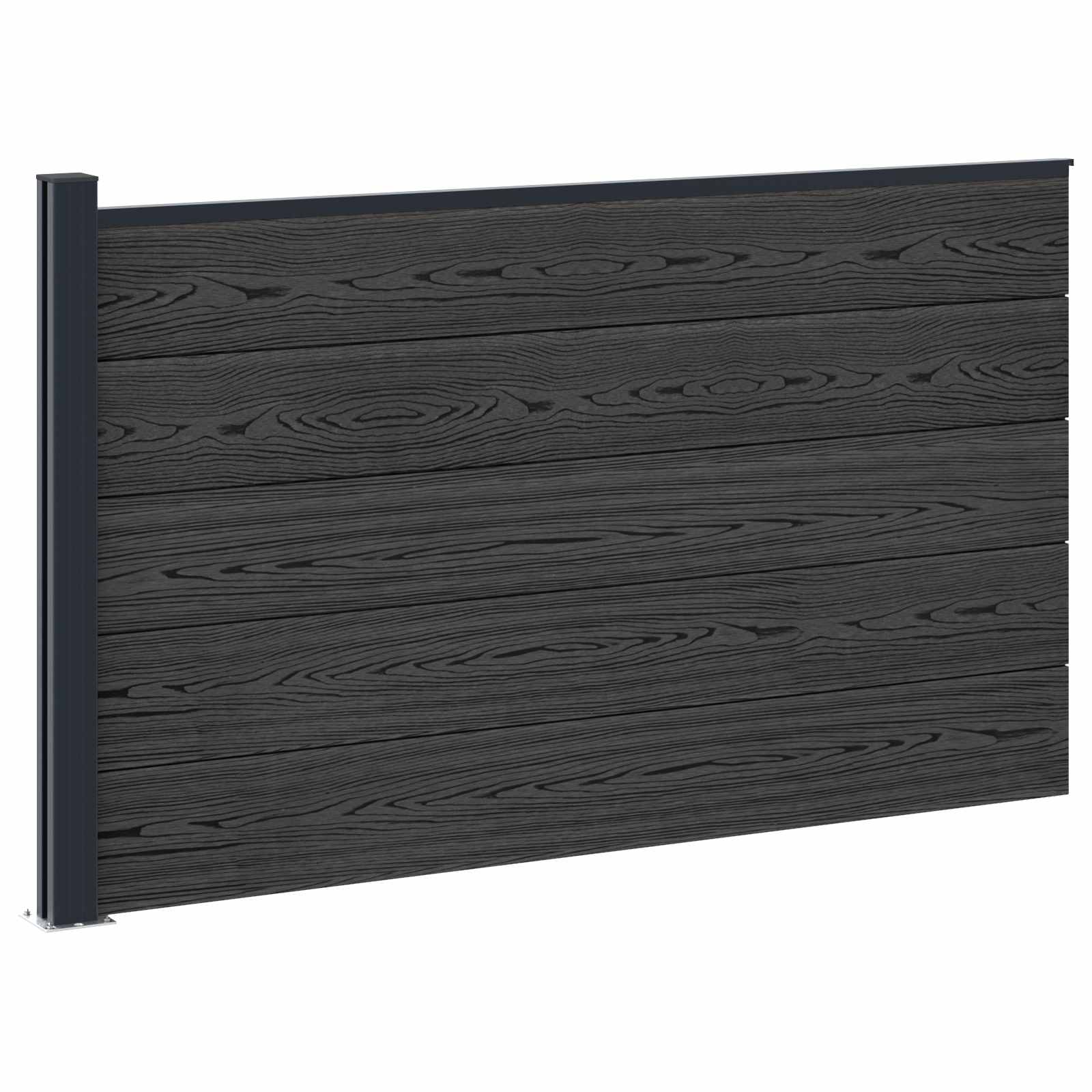 Pannello di Recinzione WPC e Alluminio Nero 175x105 cm