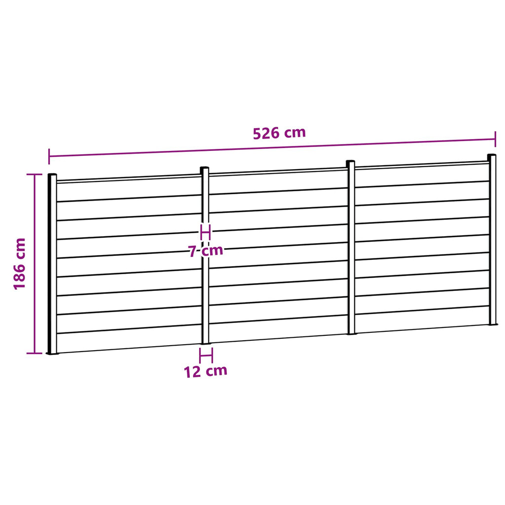 Pannello di Recinzione 3 pezzi WPC e Alluminio Marrone