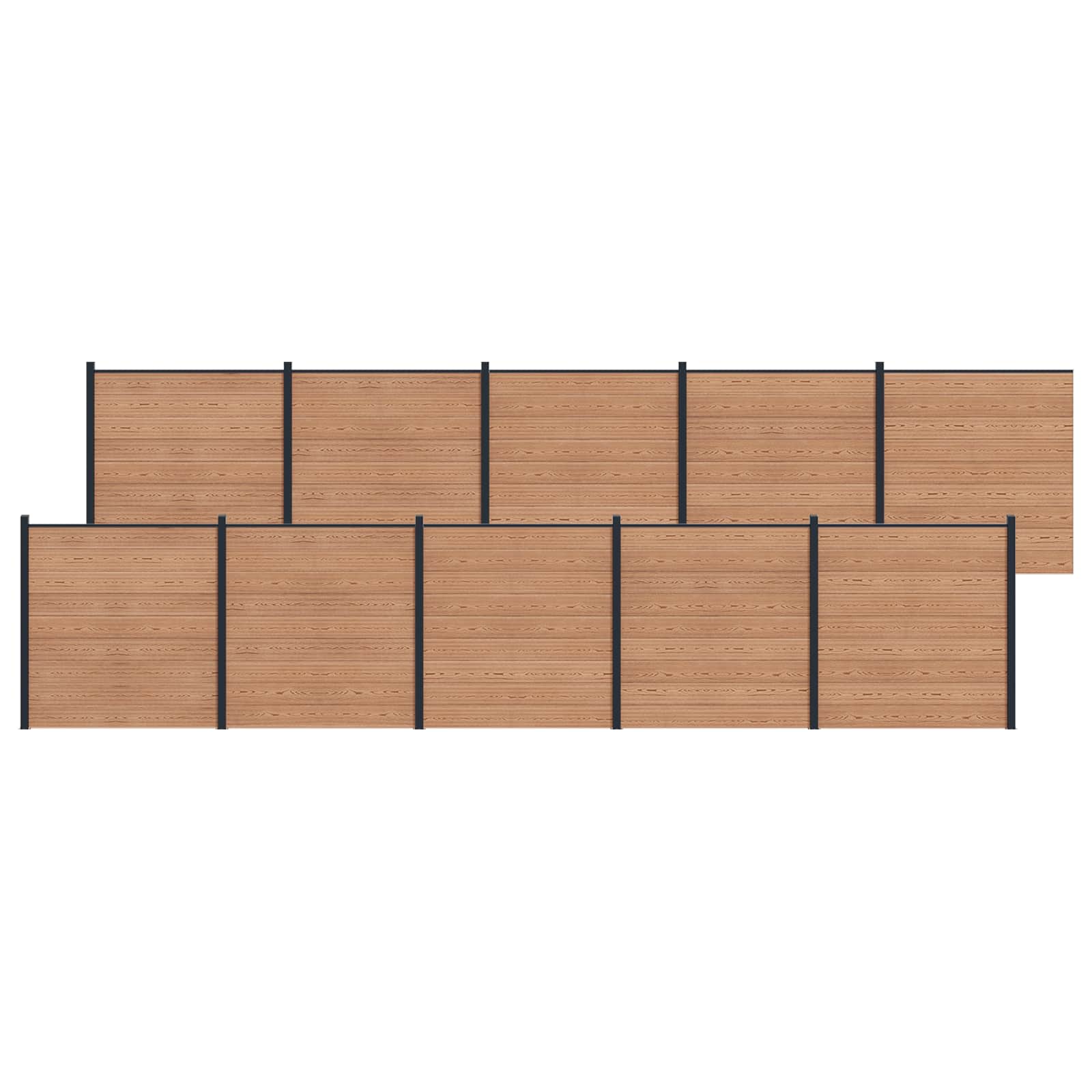 Pannello di Recinzione 10 pezzi WPC e Alluminio Marrone
