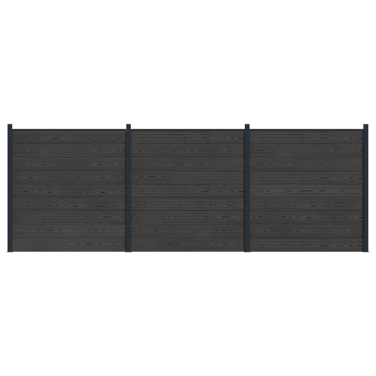 Pannello di Recinzione 3 pcs WPC e Alluminio Nero