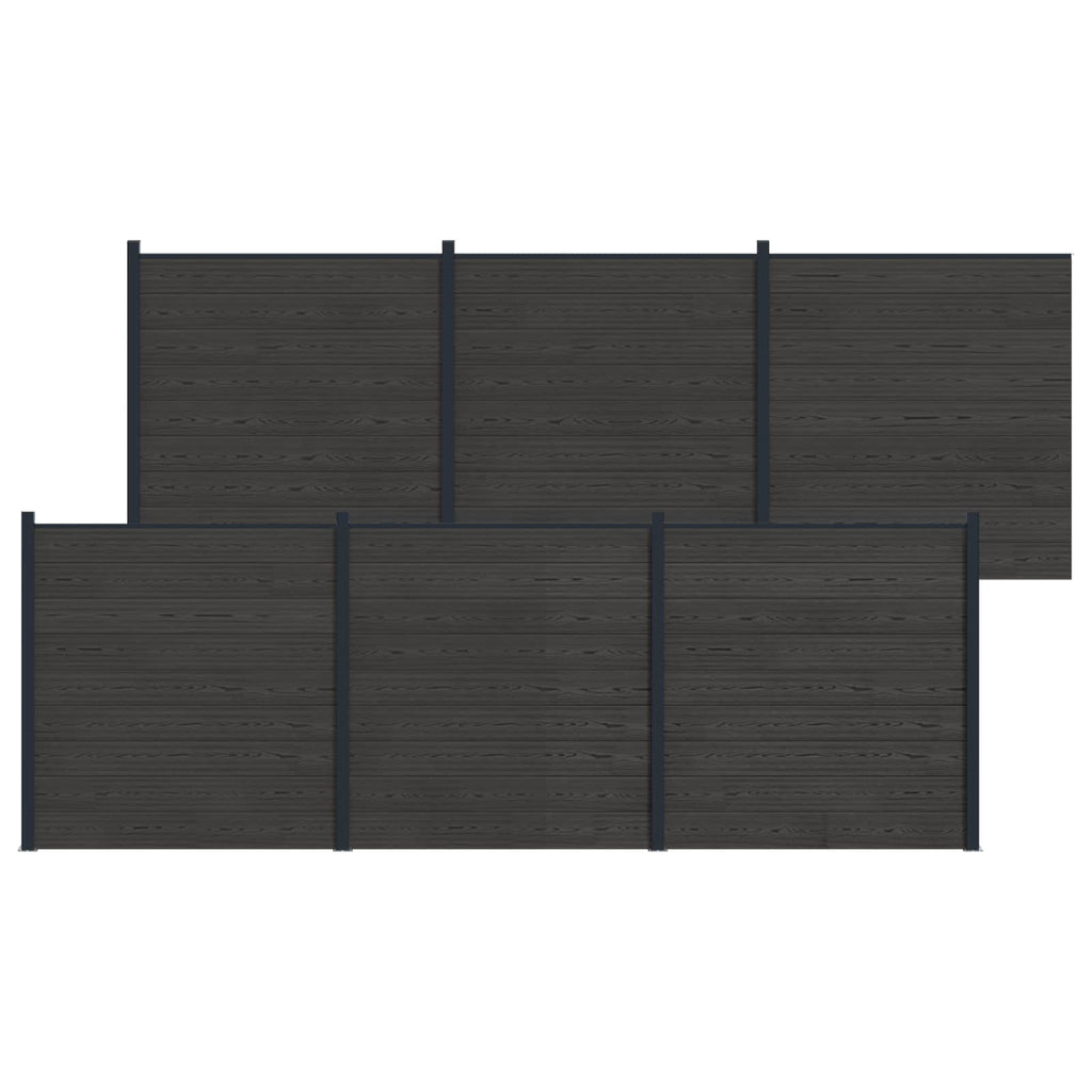 Pannello di Recinzione 6 pezzi WPC e Alluminio Nero
