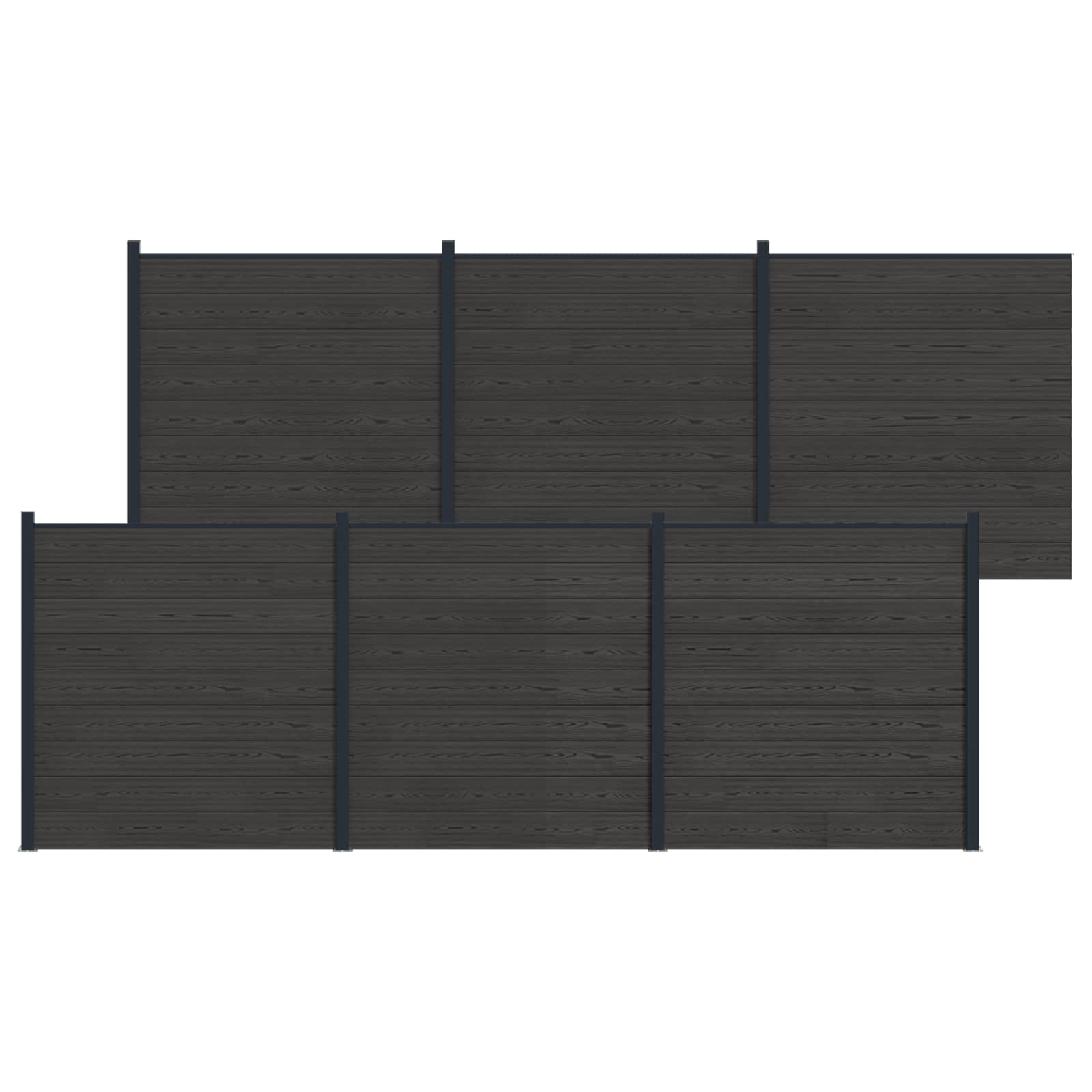 Pannello di Recinzione 6 pezzi WPC e Alluminio Nero