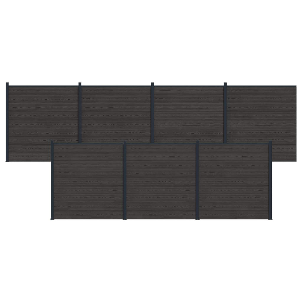 Pannello di Recinzione 7 pcs WPC e Alluminio Nero 1218 x 186 cm