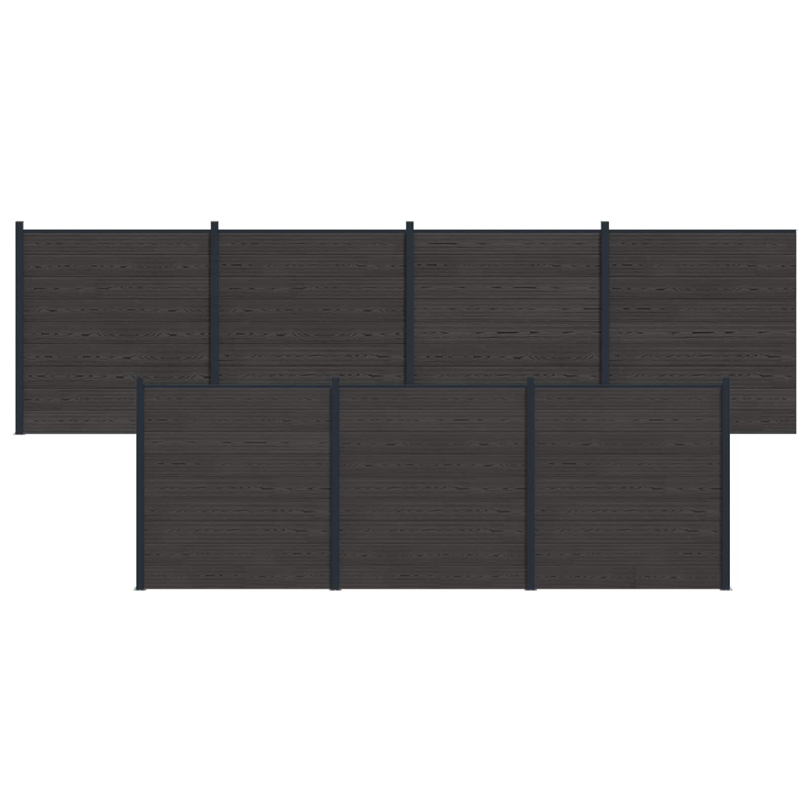 Pannello di Recinzione 7 pcs WPC e Alluminio Nero 1218 x 186 cm