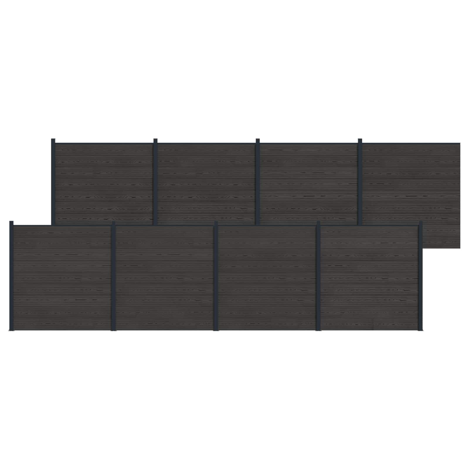 Pannello di Recinzione 8 pezzi WPC e Alluminio Nero
