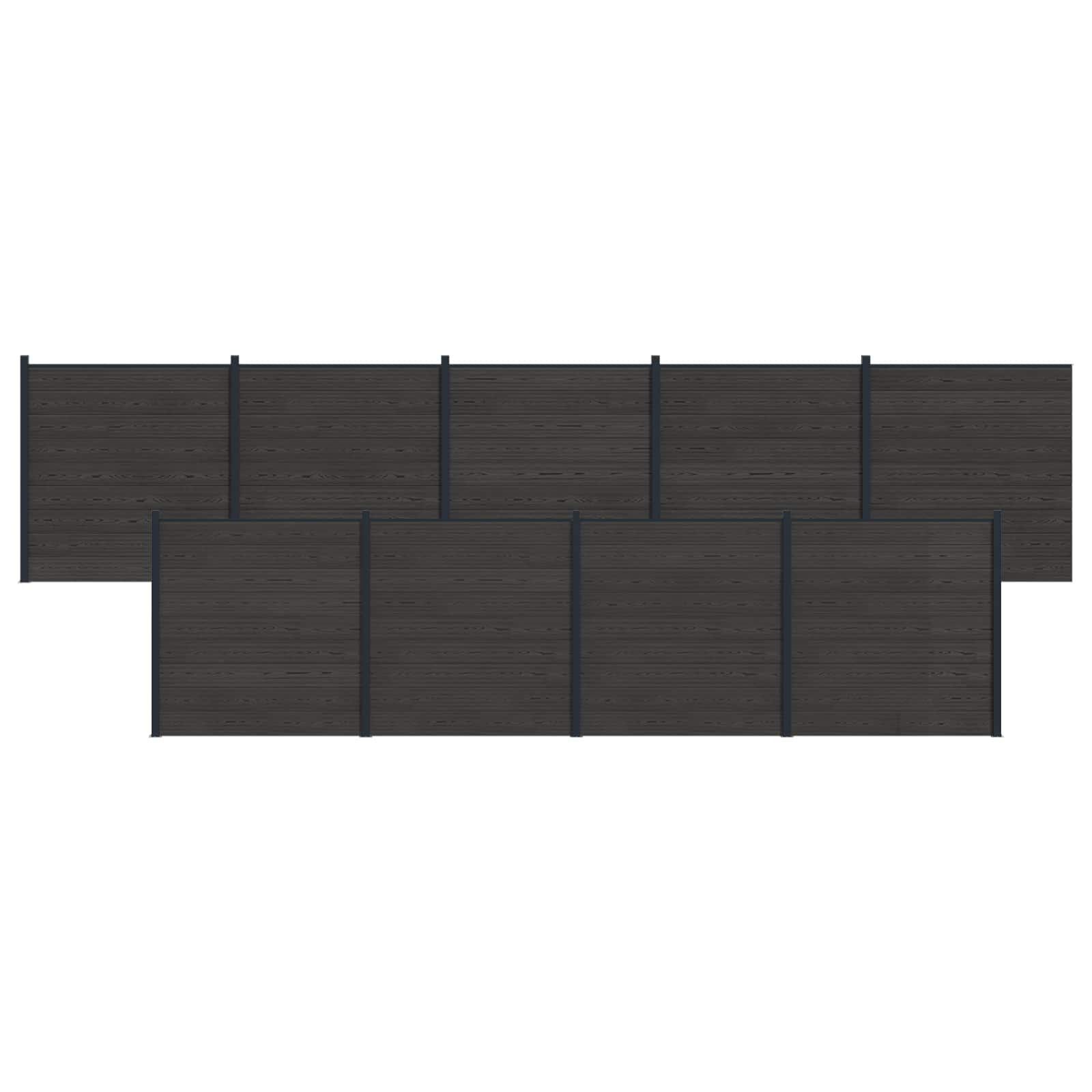 Pannello di Recinzione 9 pcs WPC e Alluminio Nero