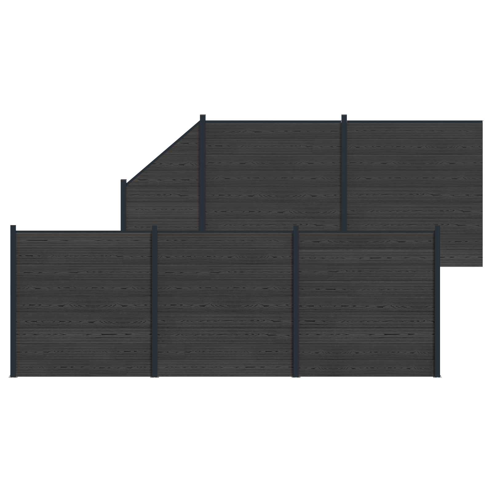 Pannello di Recinzione 6 pezzi WPC e Alluminio Nero
