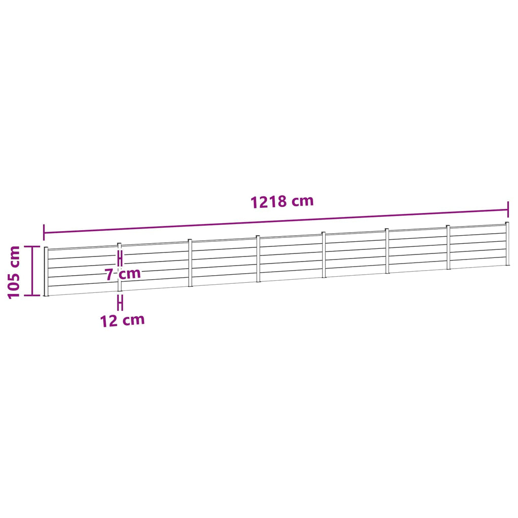 Pannello di Recinzione WPC e Alluminio Marrone 7 pz - 1218x105 cm