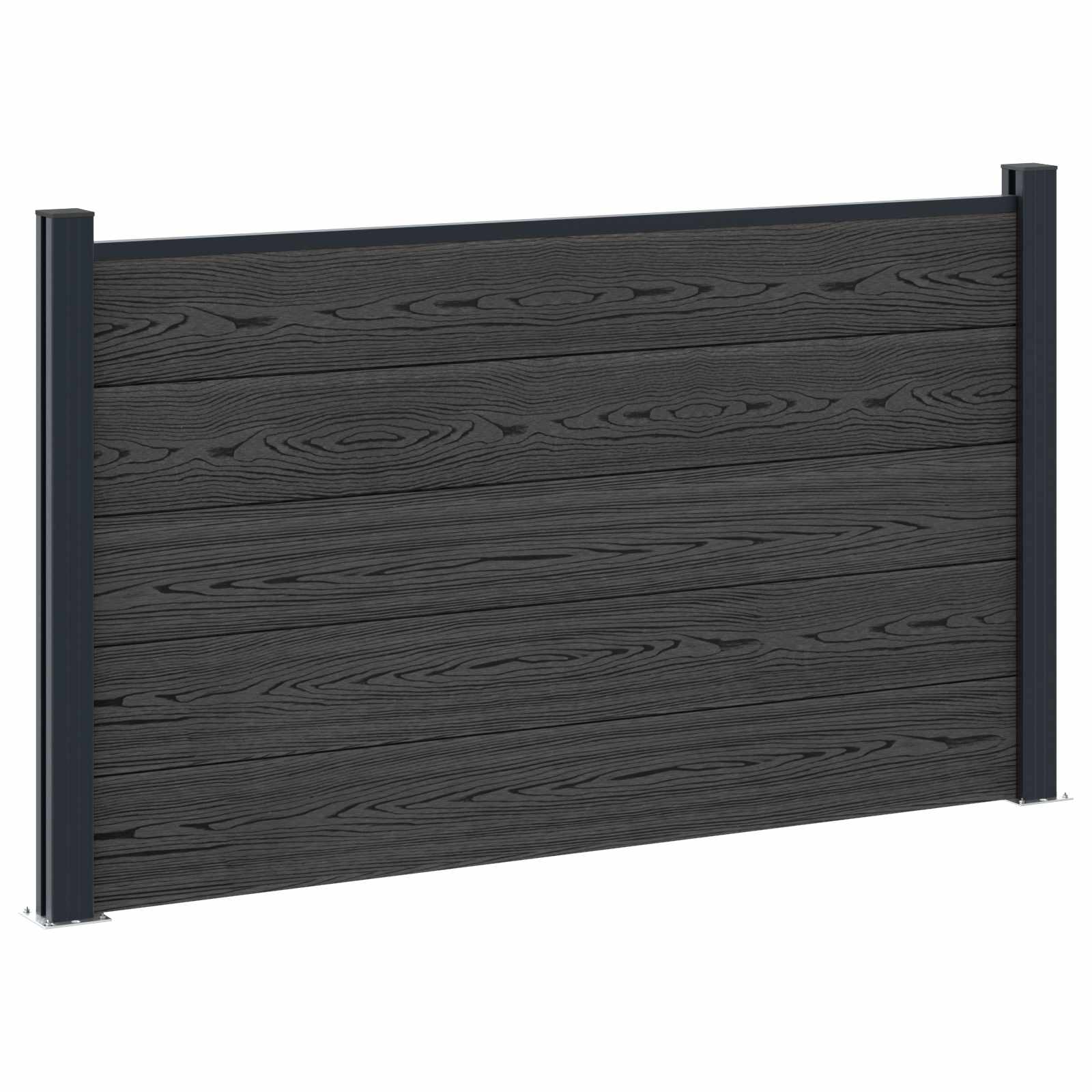 Pannello di Recinzione 3 pezzi WPC e Alluminio Nero 526x105 cm