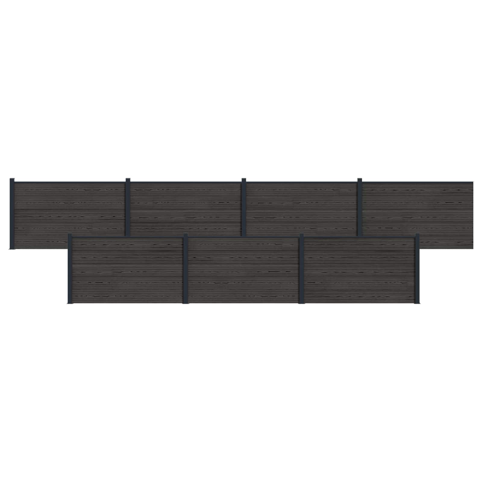 Pannello di Recinzione 7 pcs WPC e Alluminio Nero 1218x105 cm