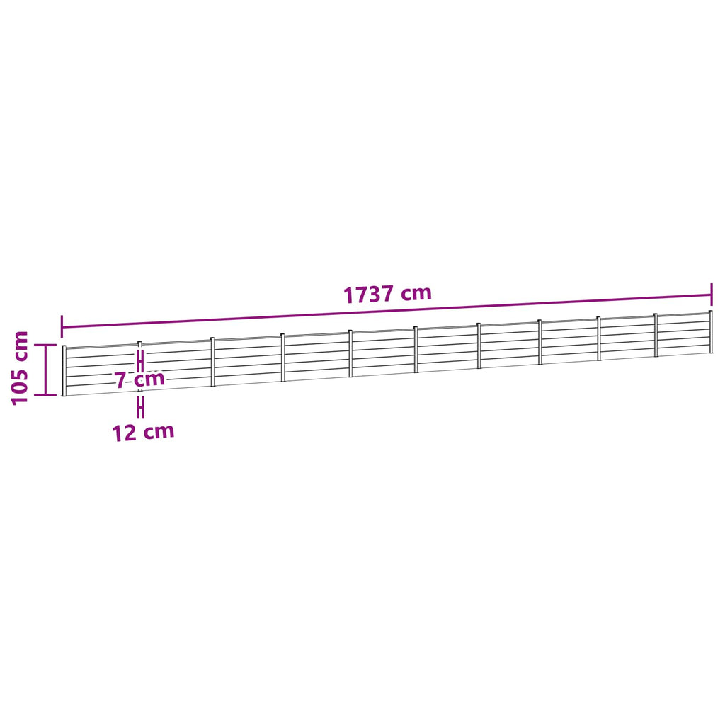 Pannello di Recinzione WPC e Alluminio Nero 1737x105 cm - Set 10 pz