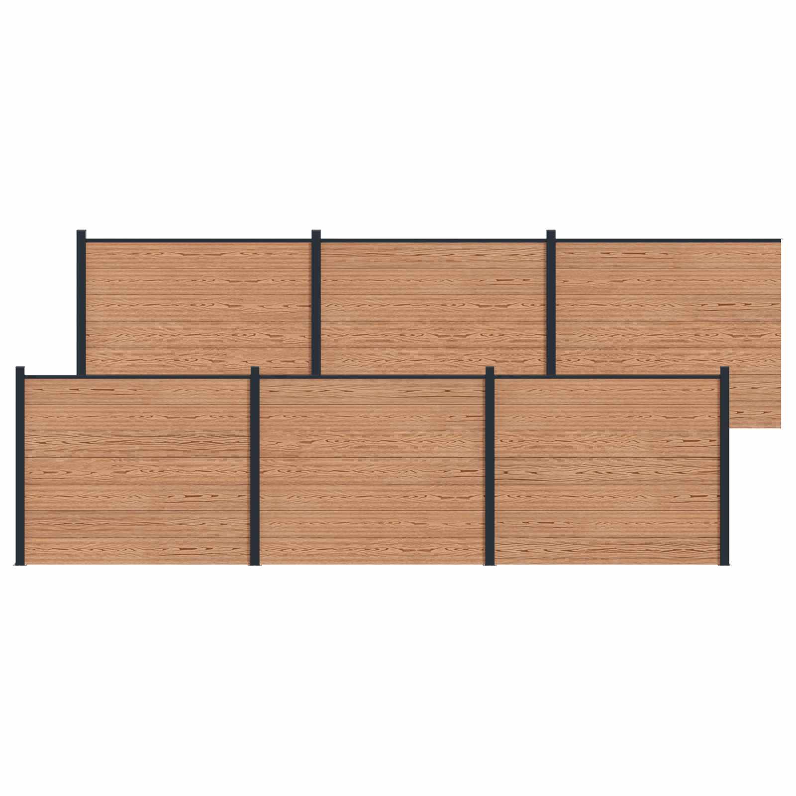Pannello di Recinzione WPC e Alluminio 6 pz Marrone 1020x146 cm