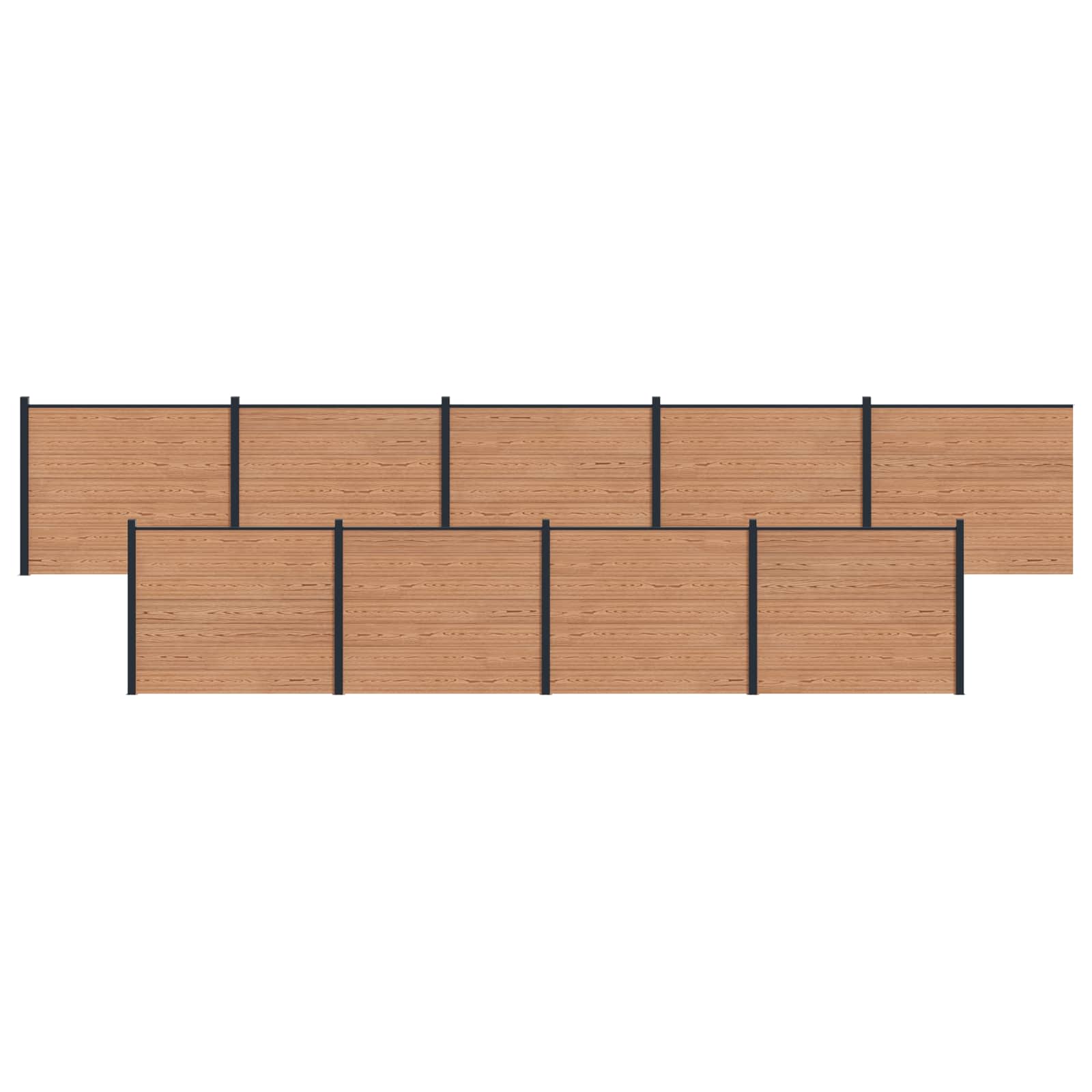 Pannello di Recinzione 9 pezzi WPC e Alluminio Marrone