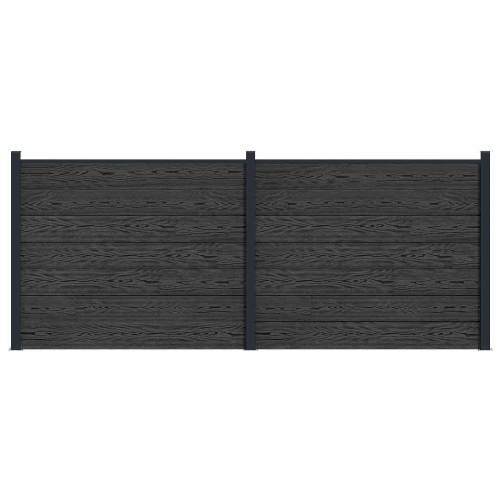 Pannello di Recinzione WPC e Alluminio Nero 2 pezzi