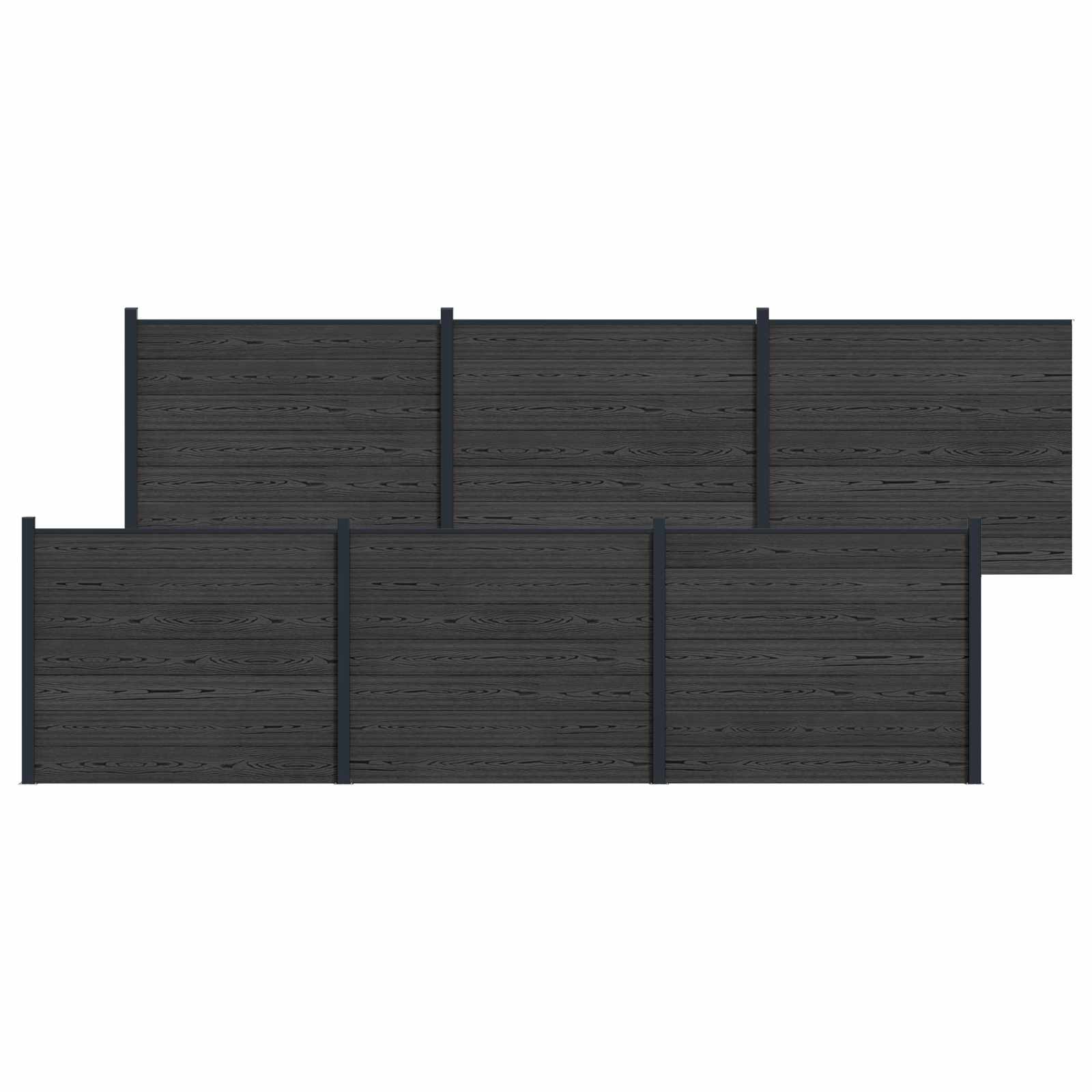 Pannello di Recinzione WPC e Alluminio Nero - Set 6 pezzi
